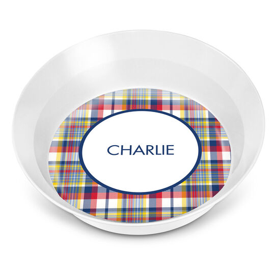 Navy & Red Madras Plaid Children's Melamine Bowl